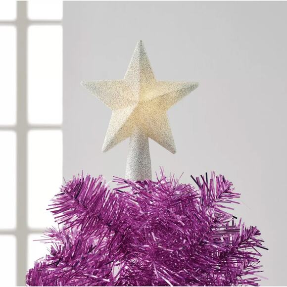 Mini Glitter Silver Star Light Up Christmas Tree Topper LED 4.7" Lit Holiday Dec - Picture 1 of 5